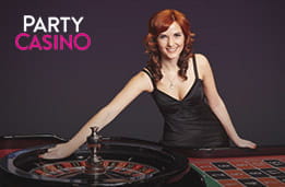 A live roulette croupier at an online casino.